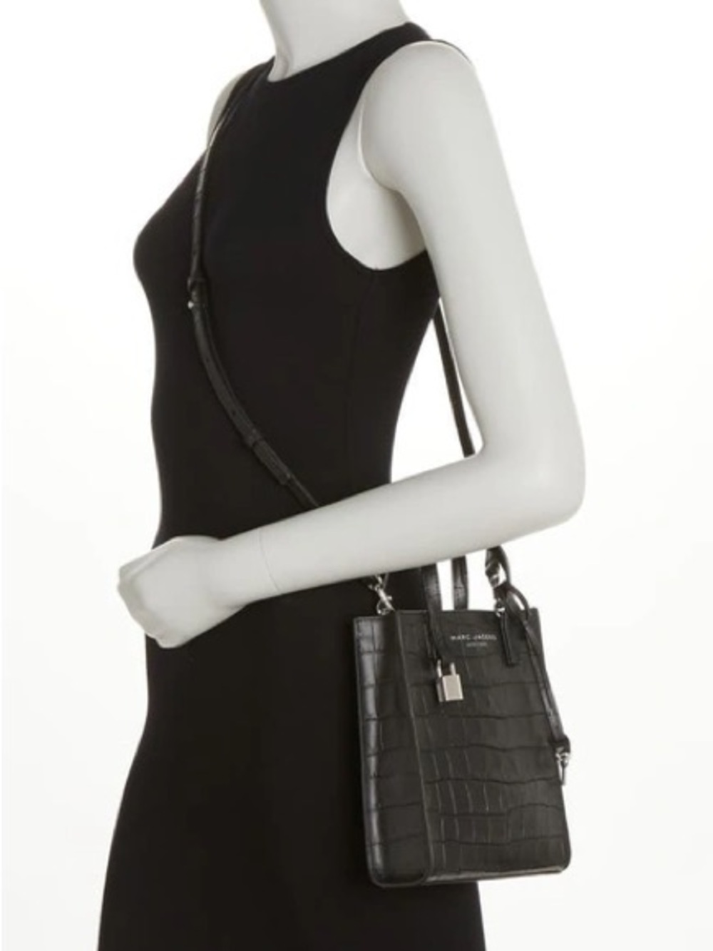 Marc Jacobs Black Croc-Embossed Leather Mini Tote Crossbody Bag